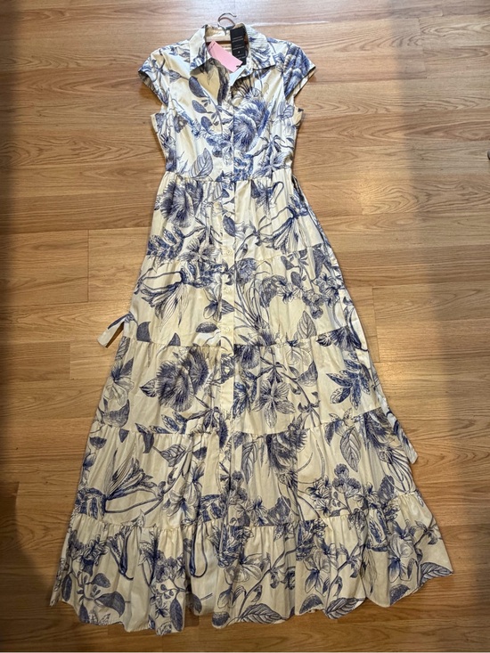 Avec Les Filles Dresses & Skirts - Avec Les Filles Blue and White Floral Maxi Shirt Dress NWT sz 6